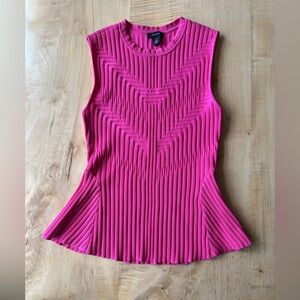 Halogen Sleeveless Peplum Ribbed Crewneck Sweater in Pink